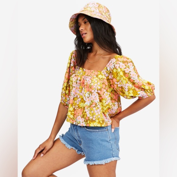 Billabong Womens Beach Daze Puff Sleeve Crop Top - Picture 5 of 12